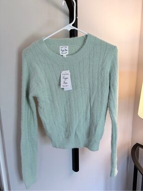Hippie Rose Pastel Mint Cable Crewneck Sweater